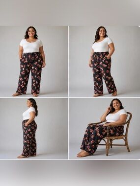 NWT LuLaRoe Black Floral Tie-Waist Pants XL